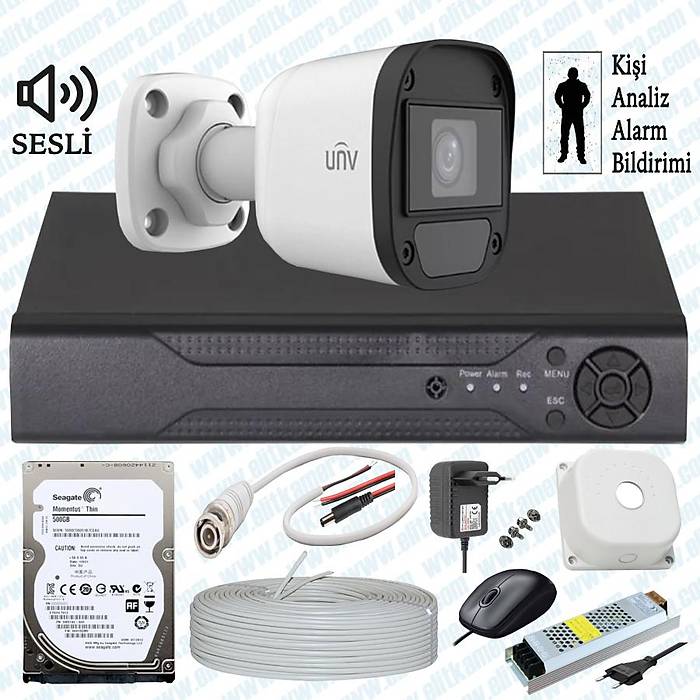 UNV  ( Sesli )  1 Kameral Full Paket Gvenlik Seti Sistemi 500 Gb Hdd Dahil
