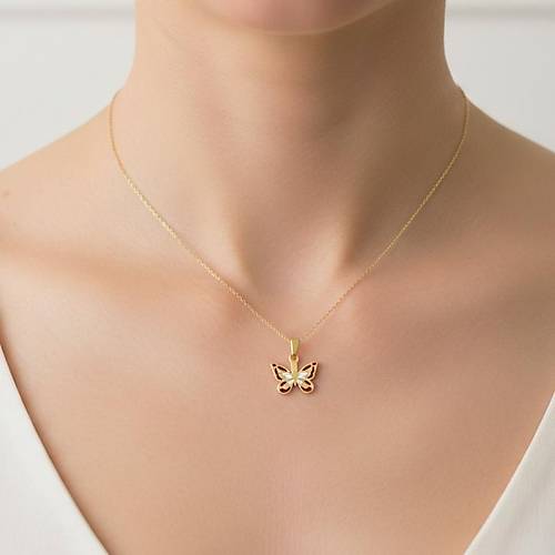 Mineli K�z�l Kelebek Kolye