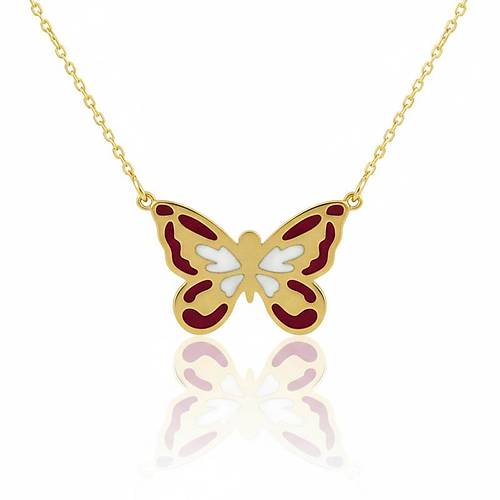 Mineli K�z�l Kelebek Kolye