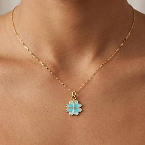 Mineli Mavi Yonca Kolye