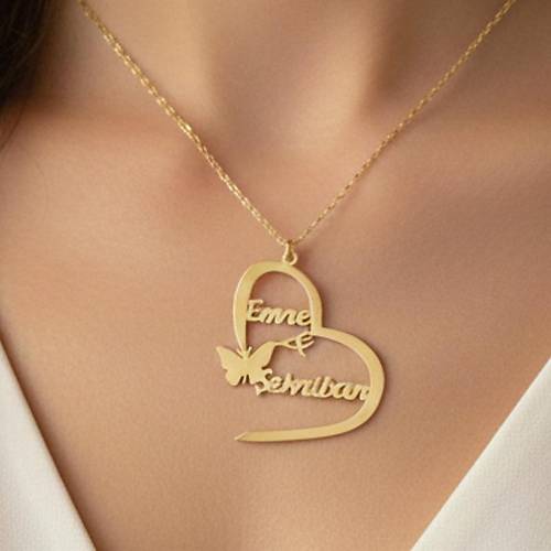 Kalp Kelebek �simli Ki�iye �zel Kolye