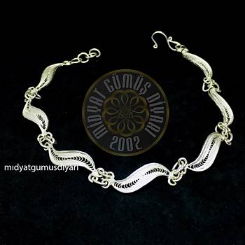 Midyat El ilii 925 Ayar Gm Yaprak Model Telkari Bileklik (STOK KODU:20171605)