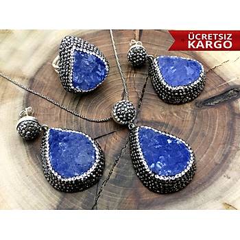 Lapis Lazuli Tal Markazit Bezeli 925 Ayar Otantik Gm l Set