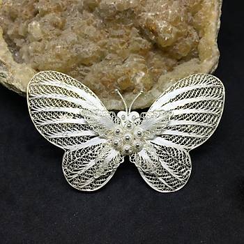 Telkari El İşçiliği Kelebek Tasarımlı Gümüş Kolye Ve Broş (STOK KODU:20171282)