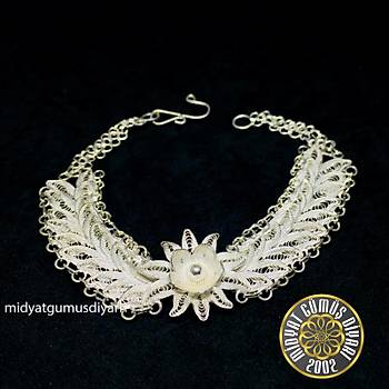 Midyat El İşçiliği 925 Ayar Gümüş Çiçek Model Telkari Bileklik (STOK KODU:20171586)