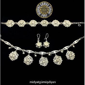 Midyat El ilii 925 Ayar Gm iek Model Telkari l Set (STOK KODU:20171567) 