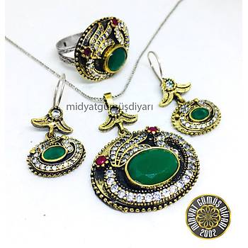Yakut & Zmrt Tal Oval Model Otantik Gm Bayan l Set (STOK KODU:20171551) 