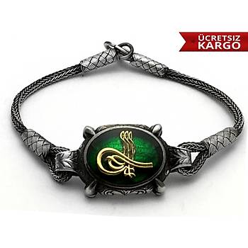 1000 Ayar Osmanl Tural Yeil Mineli Erkek Bileklik