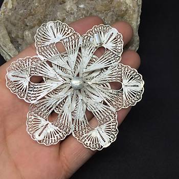 Telkari El İşçiliği Çiçek Tasarımlı Gümüş Kolye Ve Broş (STOK KODU:20171287)