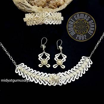 Midyat El ilii 925 Ayar Gm iek & Damla Model Telkari l Set (STOK KODU:20171570) 