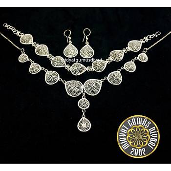 Midyat El ilii 925 Ayar Gm Damla Model Telkari l Set (STOK KODU:20171568) 