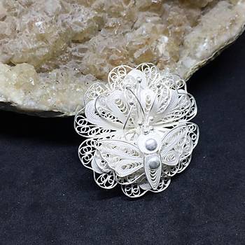 Telkari El İşçiliği Çiçek Tasarımlı Gümüş Kolye Ve Broş (STOK KODU:20171314)