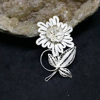 Telkari El İşçiliği Çiçek Tasarımlı Gümüş Kolye Ve Broş (STOK KODU:20171325)