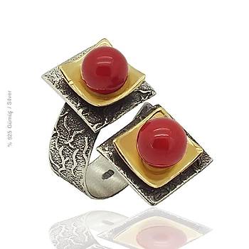 925 Ayar Gm Tasarm Doal Mercan Tal Set Tak 