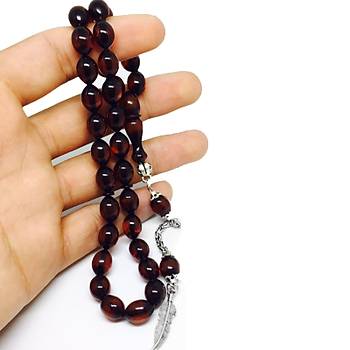 zel Gm Pskl Tasarml Srck Kesim Srmeli Ate Kehribar Tesbih  (STOK KODU:20171228) 