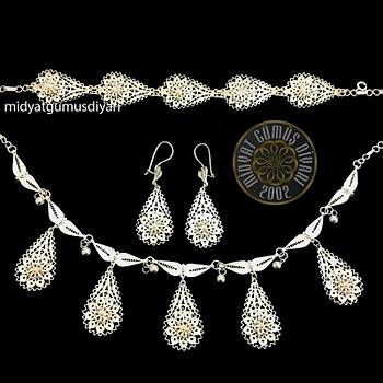 Midyat El ilii 925 Ayar Gm Damla Model Telkari l Set (STOK KODU:20171561) 