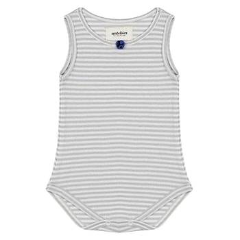 Organik Bebek Body-  Beyaz - -Gri izgili