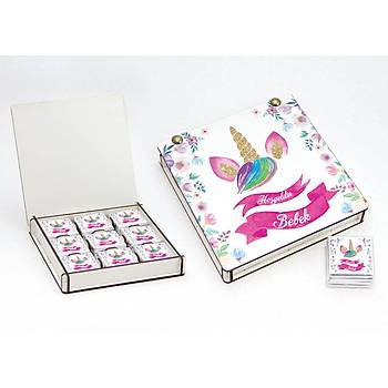 UV Baskl Ahap Kutulu Kz Bebek ikolatas - Face Unicorn