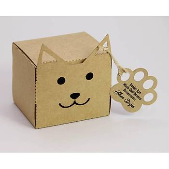 Kedi Şekilli Kraft Karton Kutu - Hediyelik Mama Kutusu