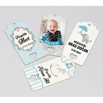 Yarm Bulut Karton Etiket - 35 adet - Erkek Bebek