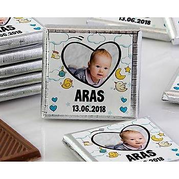 Erkek Bebek Dökme Çikolata - Fotoğraflı Kalp