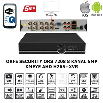 ORFE SECURITY ORS 7208 AHD 8KANAL 4SES 5MP XMEYE (BLD)