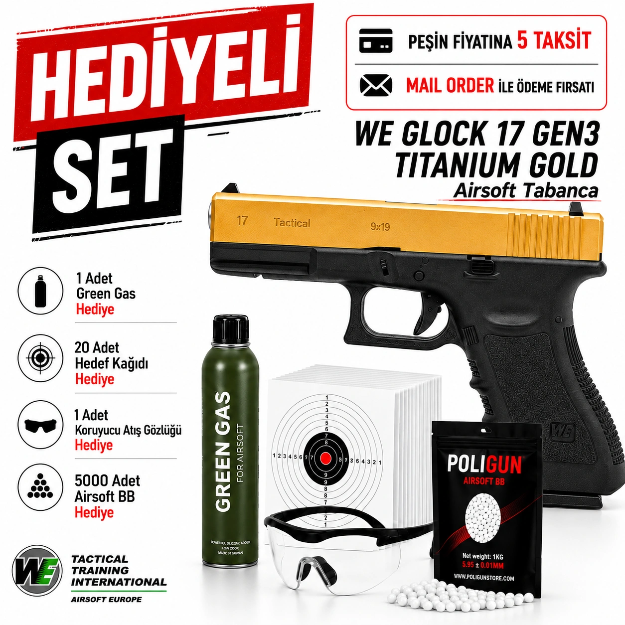 We Glock 17 Gen3 Titanium Gold Airsoft Tabanca (6mm) Fiyatları