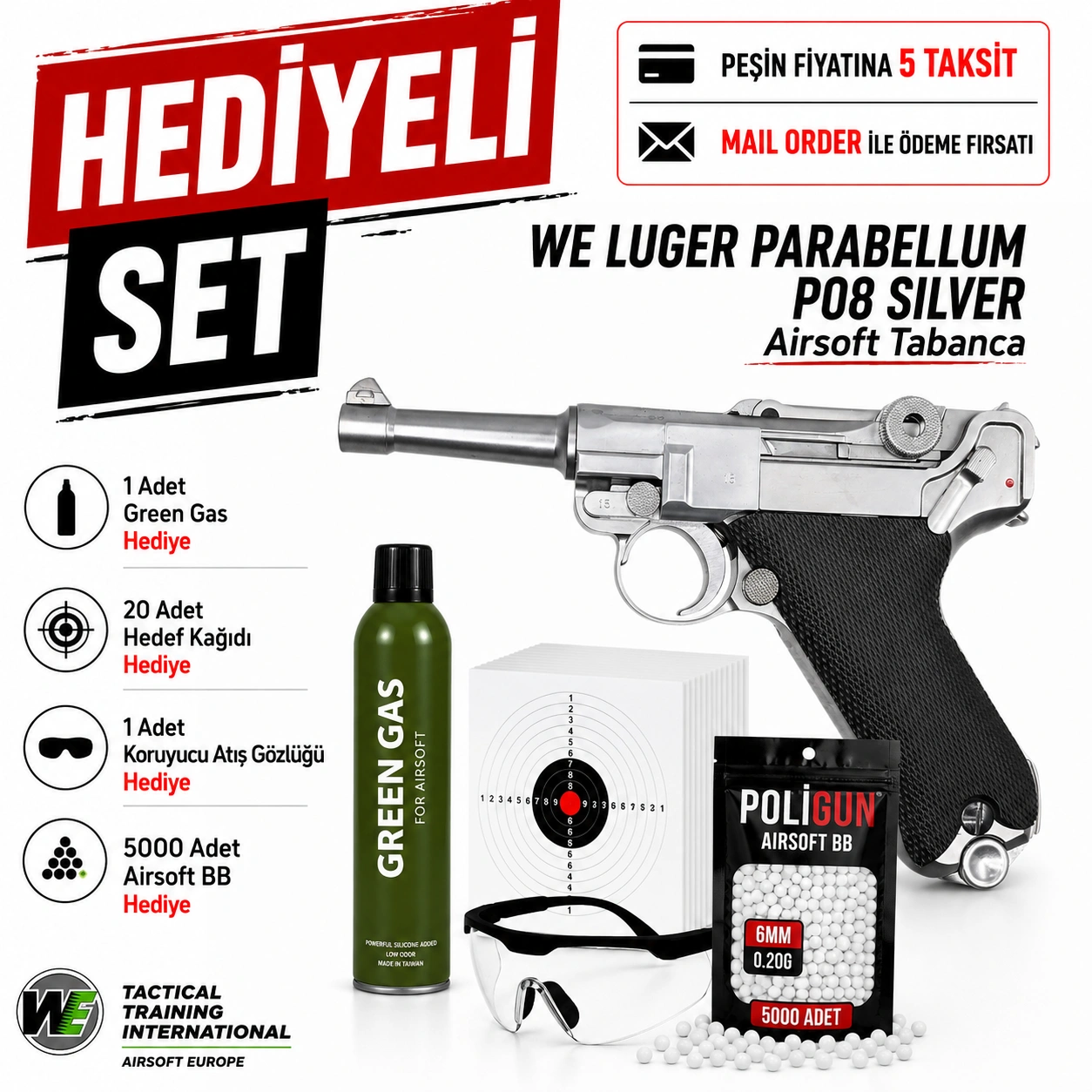 We Luger Parabellum P08 Silver Airsoft Tabanca (6mm) Fiyatları