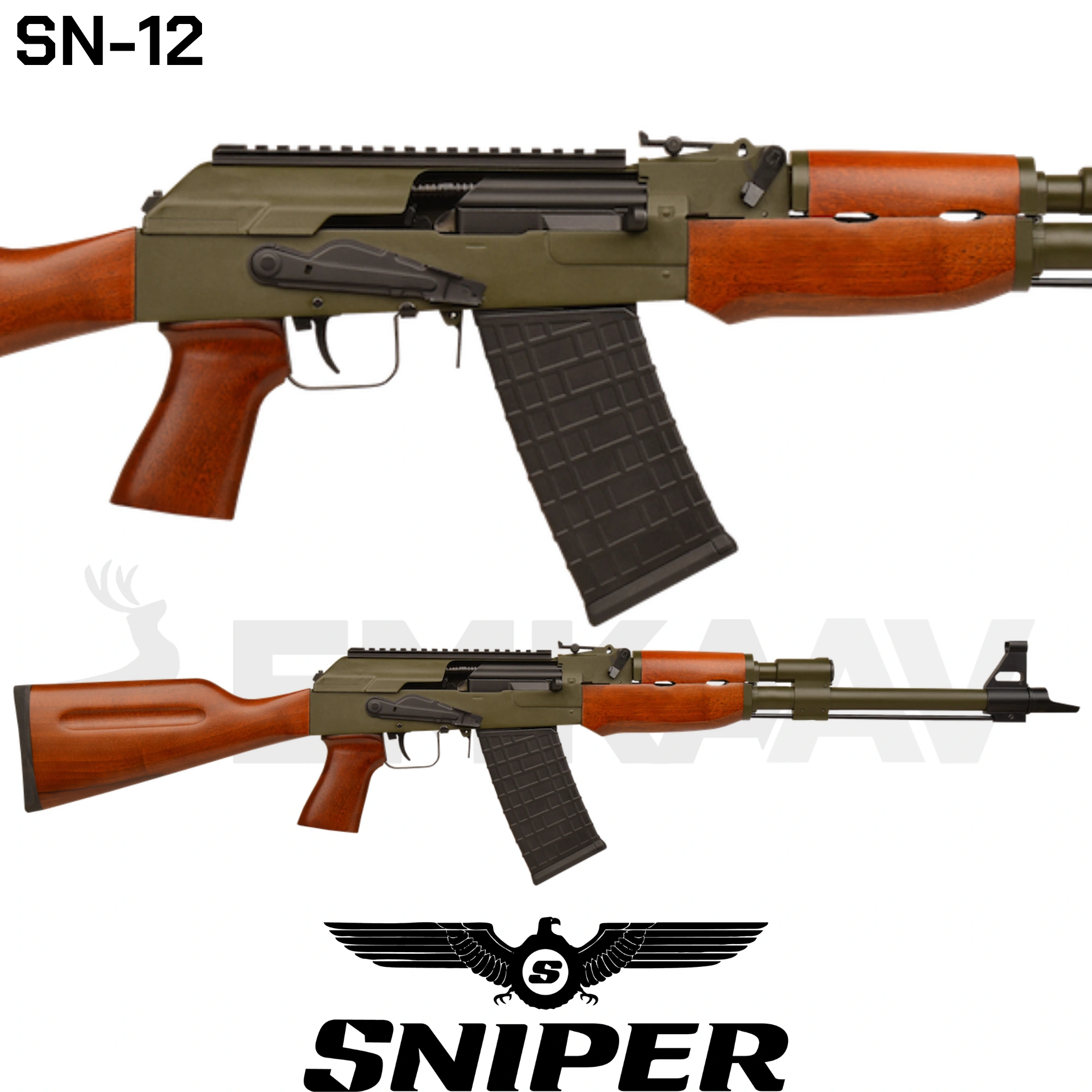 Sniper SN-12 Haki Ahşap Şarjörlü Otomatik Av Tüfeği