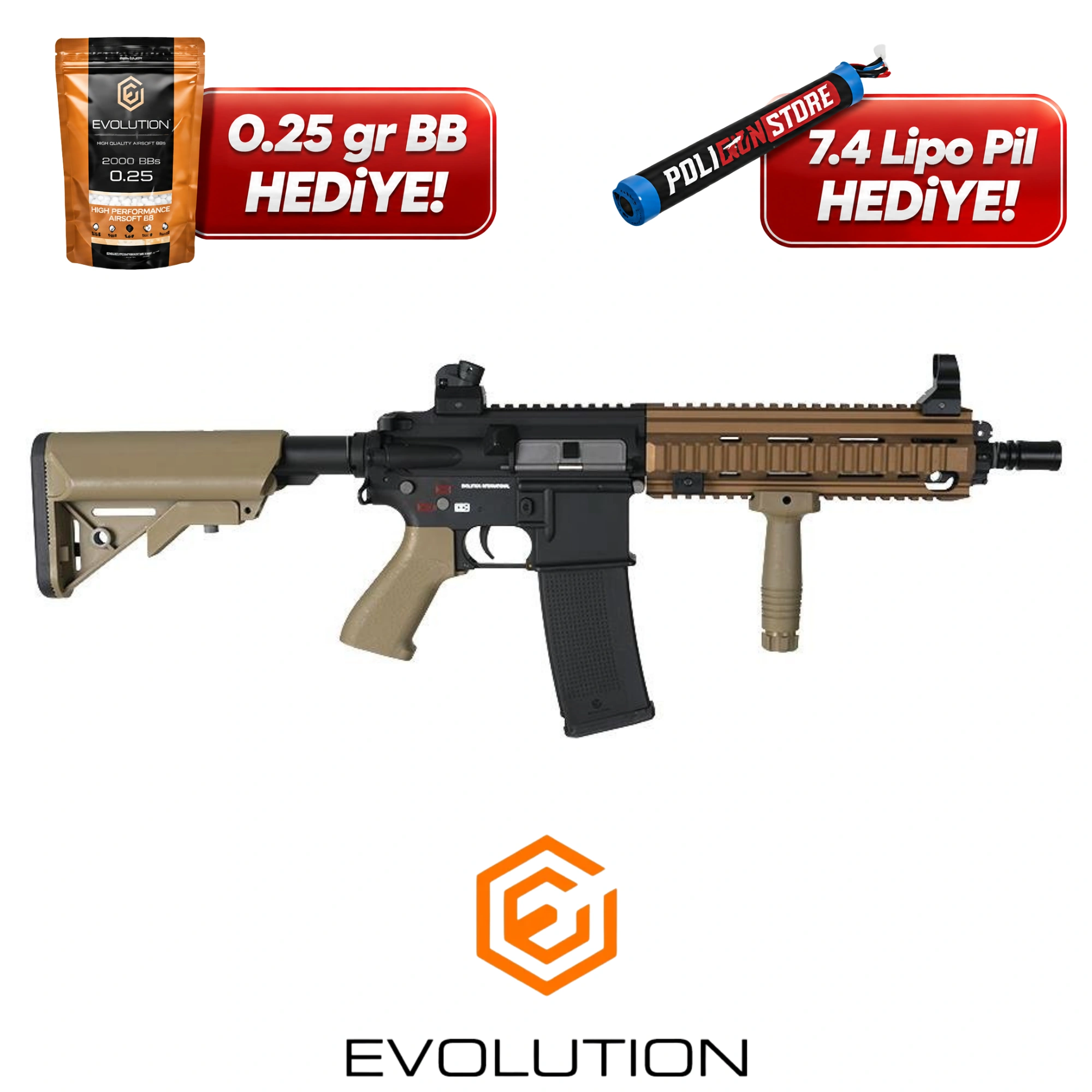 Evolution E-416 DEVGRU ETS BR Airsoft Tüfeği + 7.4v LiPo Pil