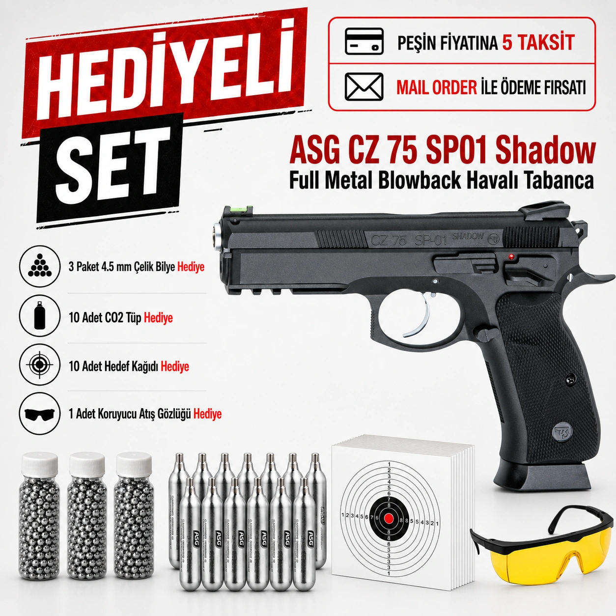 ASG CZ 75 SP01 Shadow Full Metal Blowback Havalı Tabanca 18396