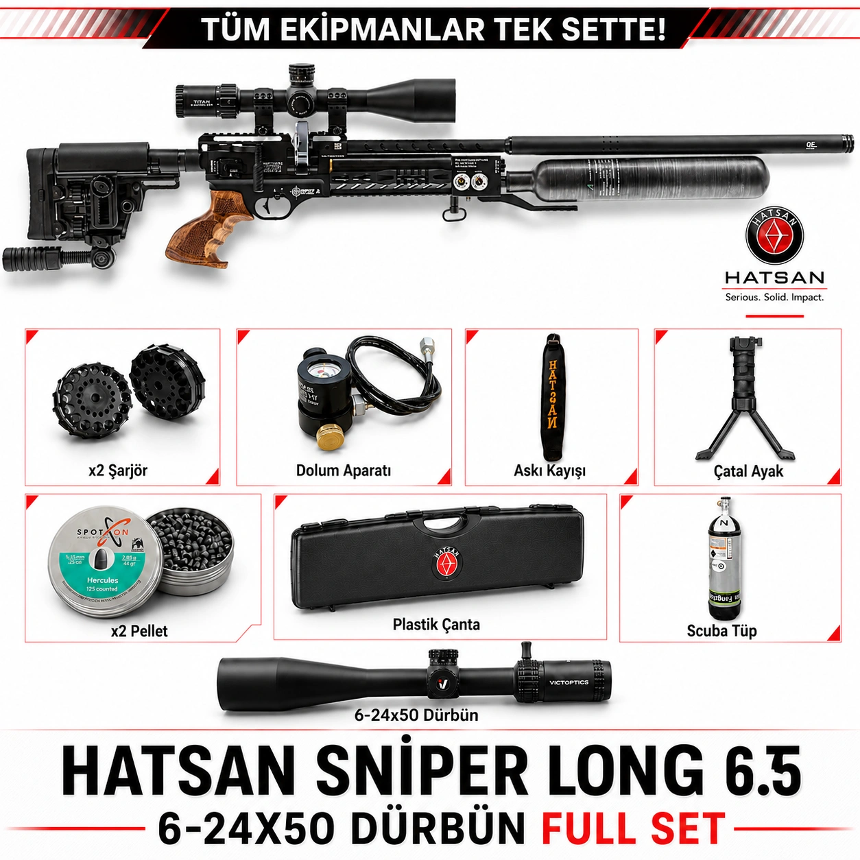 Hatsan Factor Sniper Long 6.35 Full Set Kampanya - 6-24x50 Dürbünlü Set