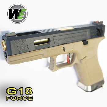 WE GLOCK G18 FORCE GBB TAN T6 (Black Slide + Gold Barrel)