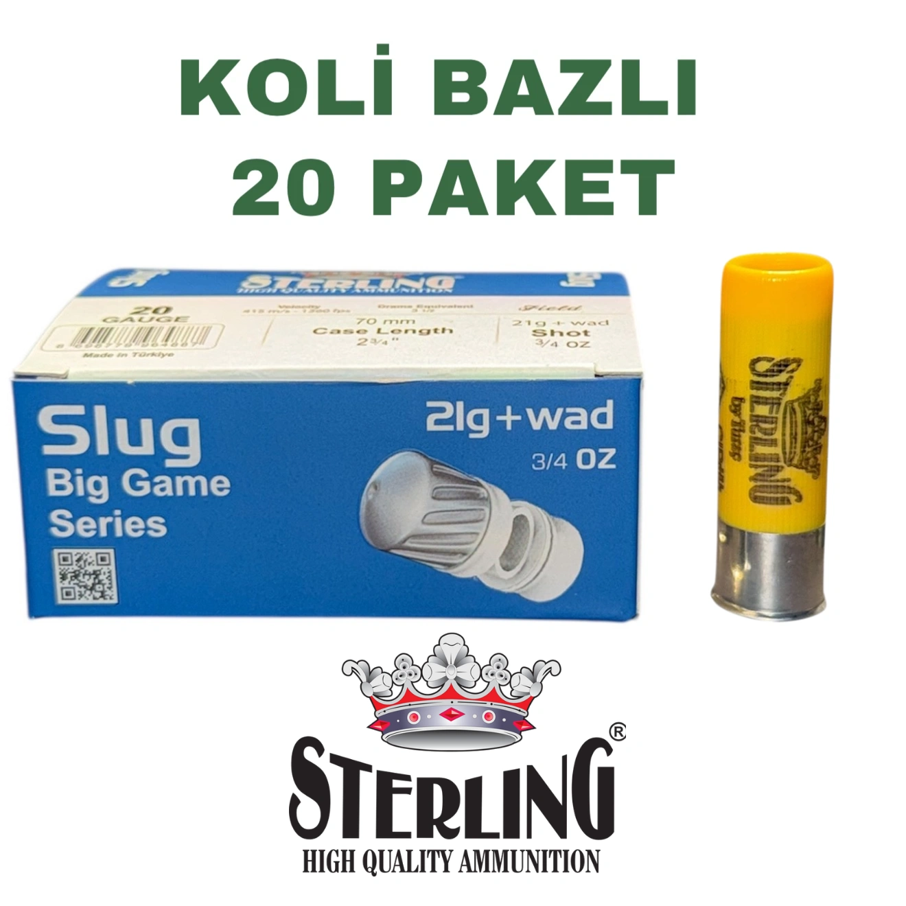 Sterling 20 Cal Tek Kurşun Koli Bazlı Av Fişekleri