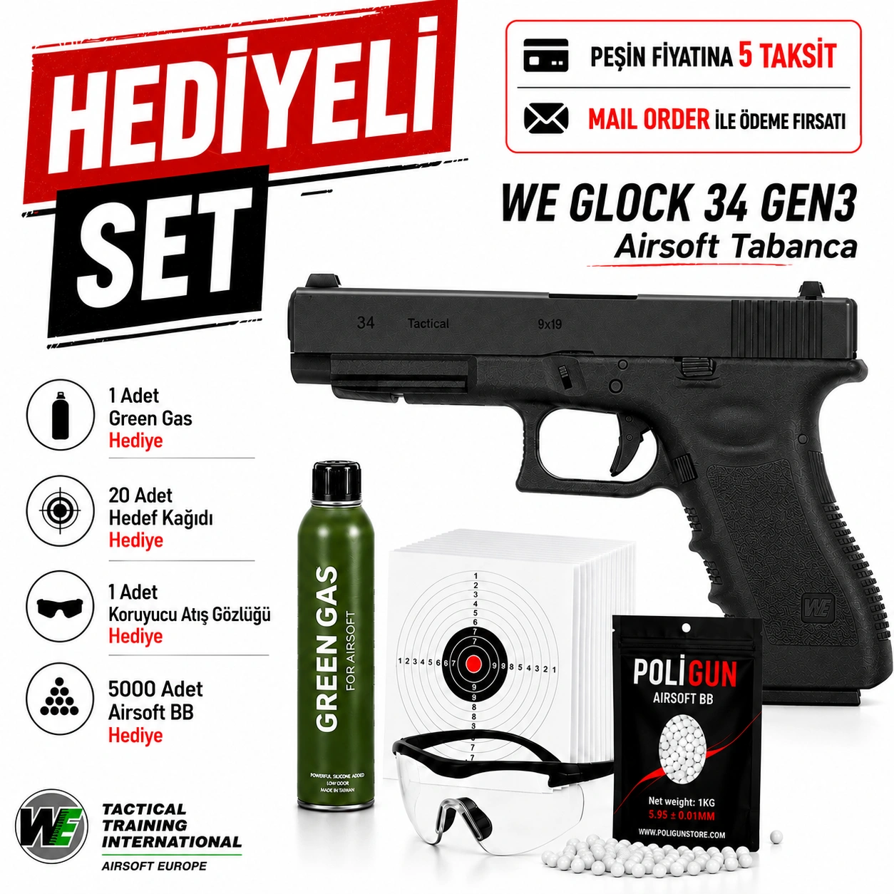 We Glock 34 Gen3 Siyah Airsoft Tabanca (6mm) Fiyatları 2026