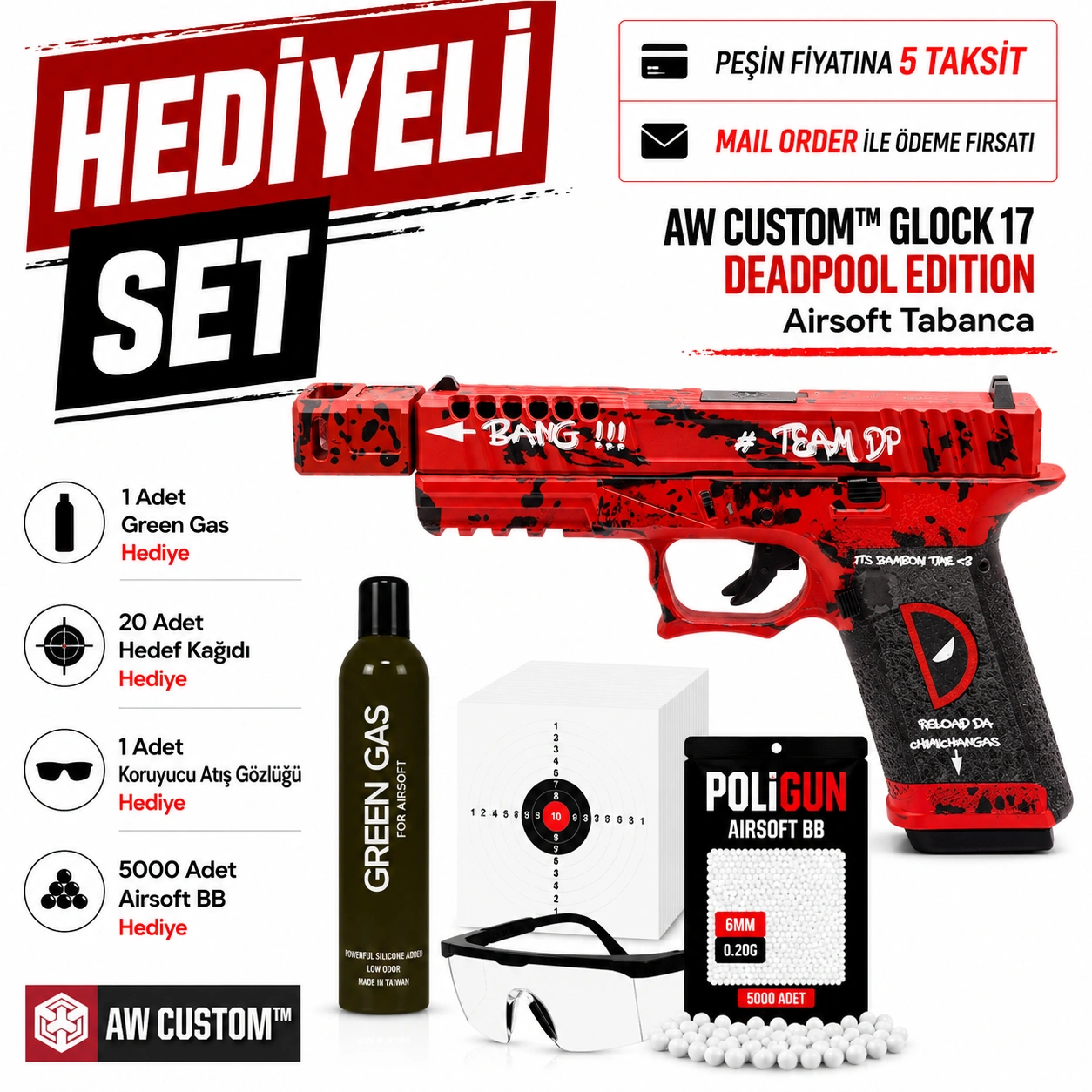 AW Custom Glock 17 Deadpool Edition Airsoft Tabanca (6mm