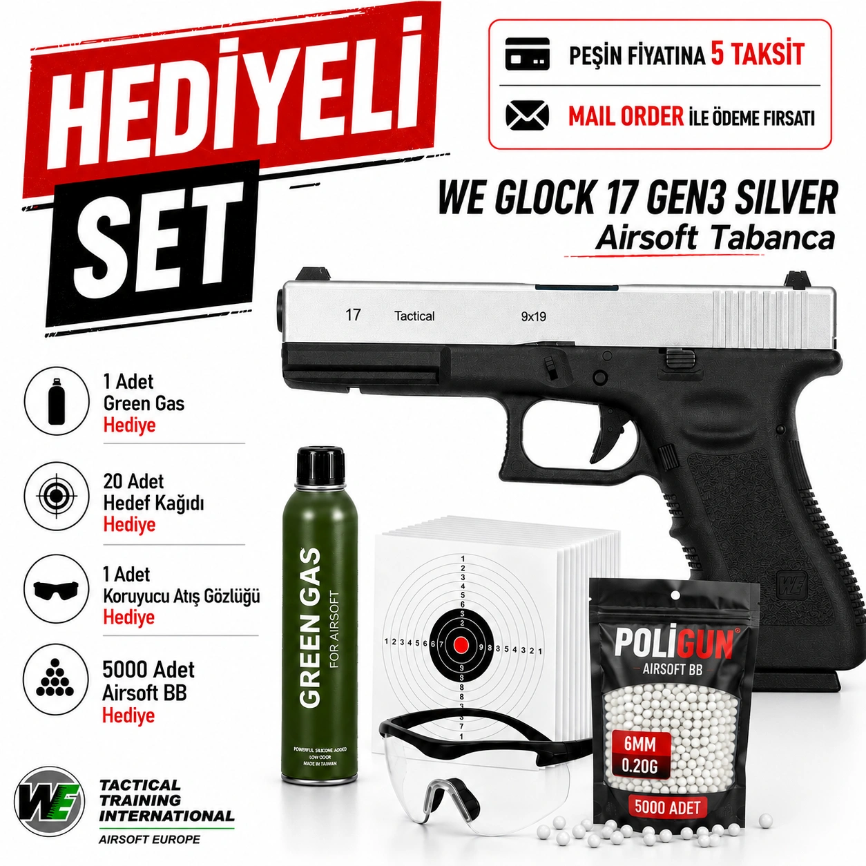 We Glock 17 Gen3 Silver Airsoft Tabanca (6mm) Fiyatları 2026