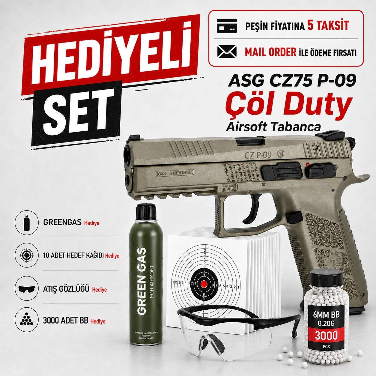 Asg CZ75 P09 Çöl Duty Blowback Green Gas Airsoft Tabanca 18137