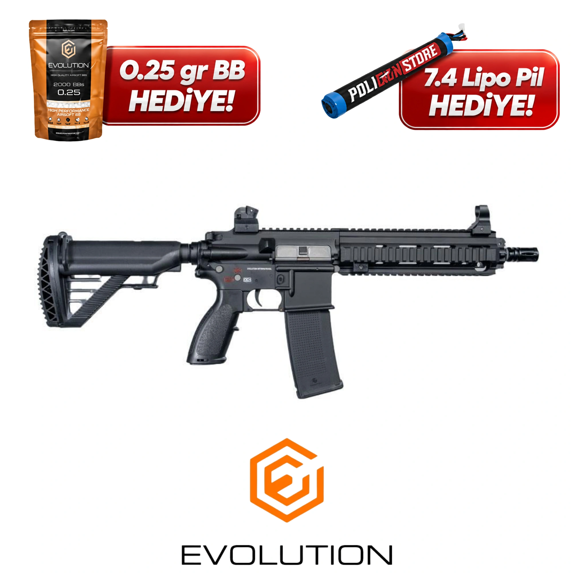 Evolution E-416 CQB Airsoft Tüfeği + 7.4v LiPo Pil