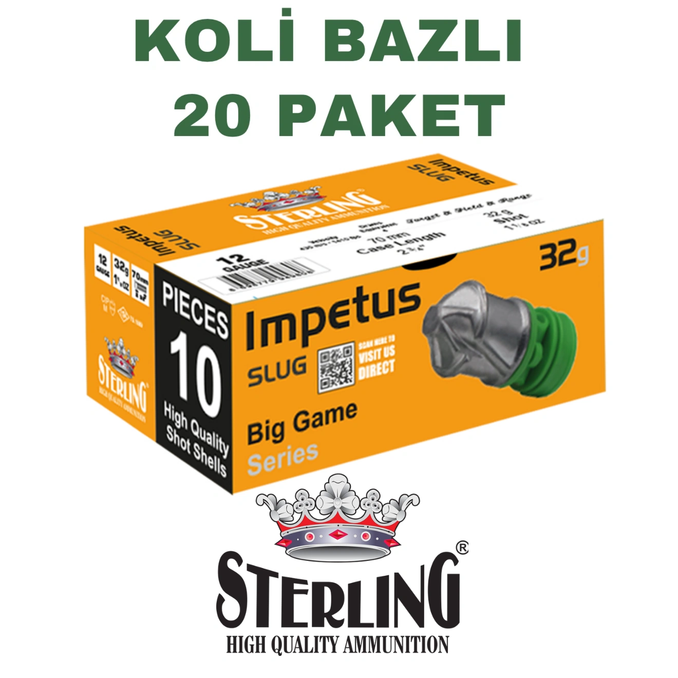 Sterling 12 Cal 32 GR Impetus Tek Kurşun Koli Bazlı Av Fişekleri