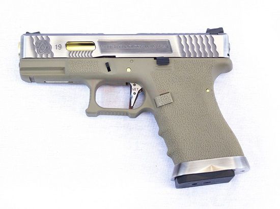 WE GLOCK G19 FORCE GBB TAN (Silver Slide + Gold Barrel)