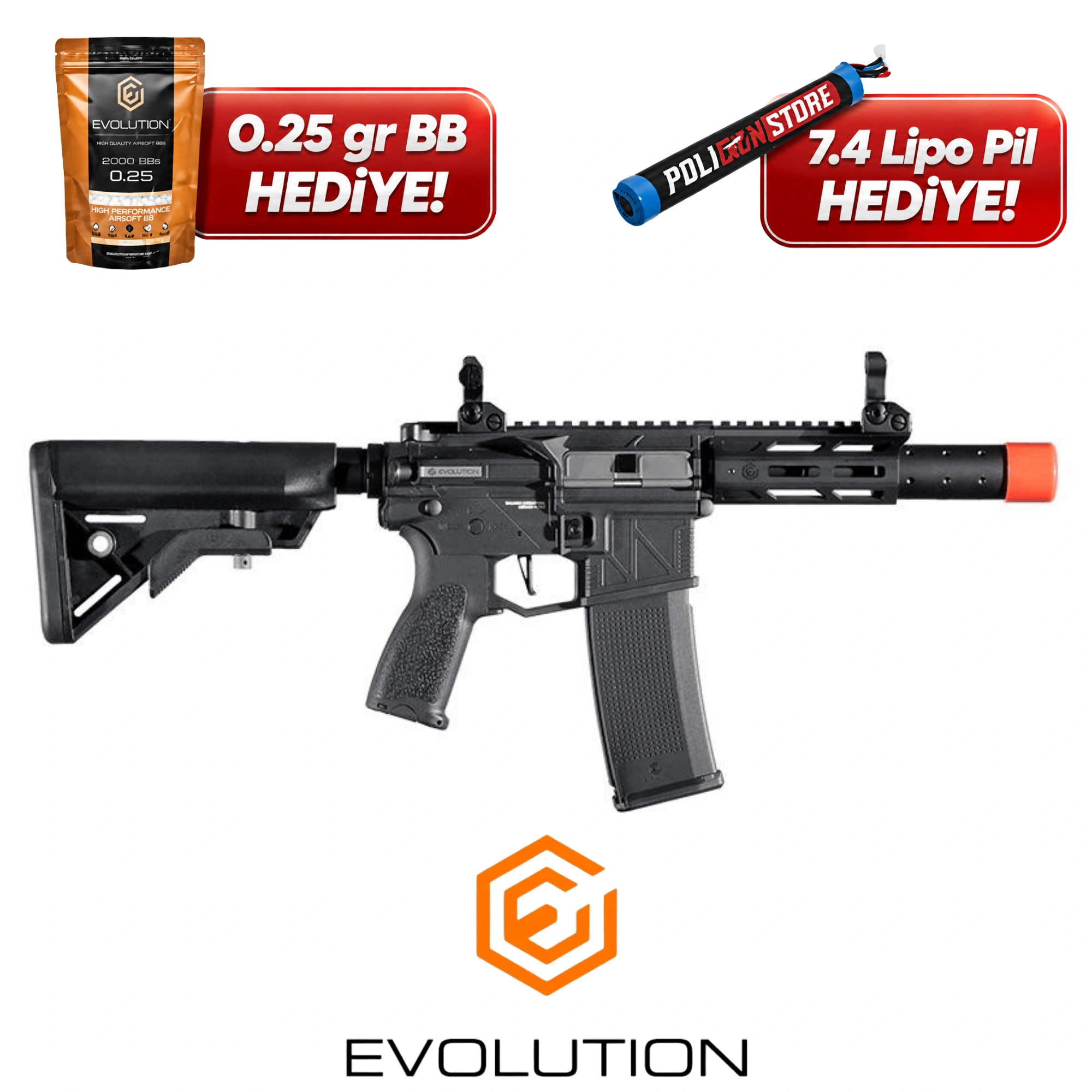 Evolution Ghost XS EMR S Carbontech ETS Airsoft Tüfeği + 7.4v LiPo Pil