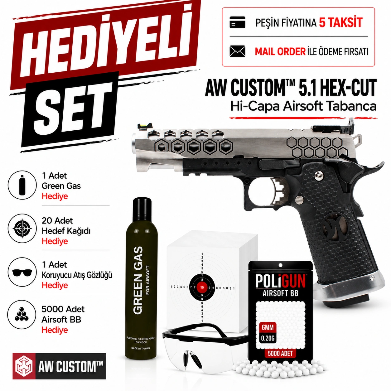 AW Custom 5.1 HEX-CUT Hi-Capa Airsoft Tabanca (6mm) Fiyatları 2026