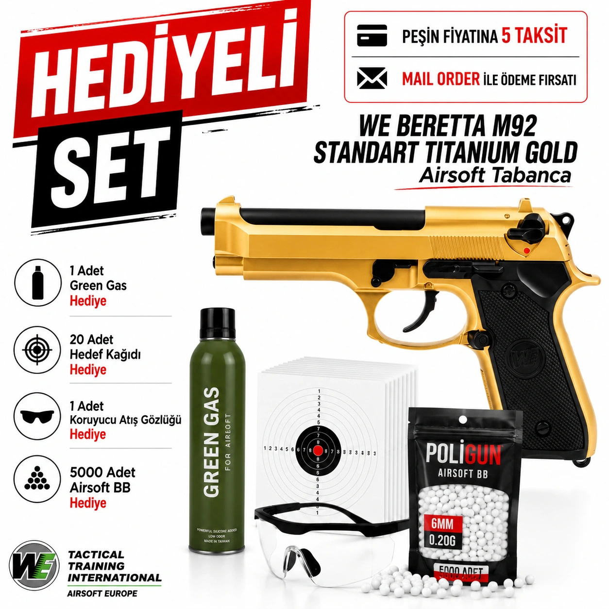 We Beretta M92 Standart Titanium Gold Airsoft Tabanca (6mm