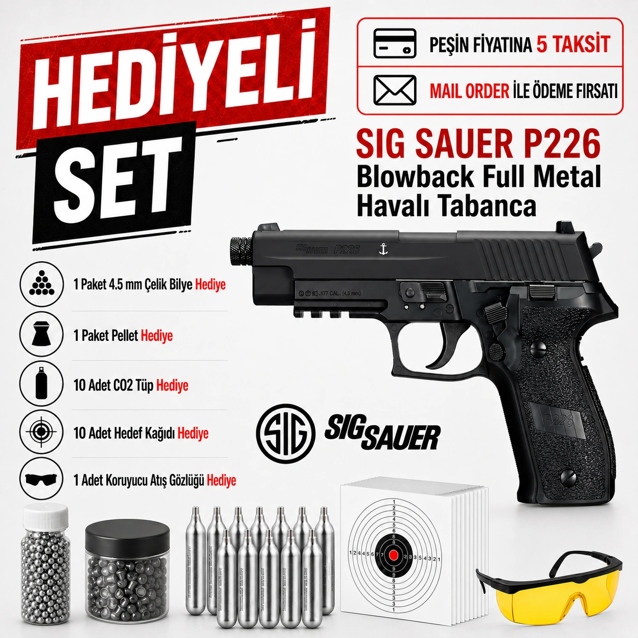 Sig Sauer P226 Blowback Full Metal Havalı Tabanca (Pellet)