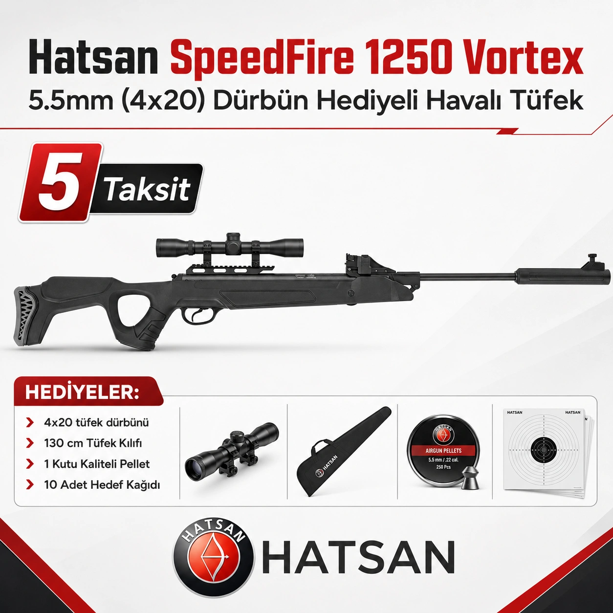 Hatsan SpeedFire 1250 Vortex 5.5mm (4x20) Dürbün Hediyeli Havalı