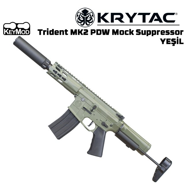 KRYTAC Trident MK2 PDW "Mock Suppressor" AEG Airsoft Tüfek - YEŞİL