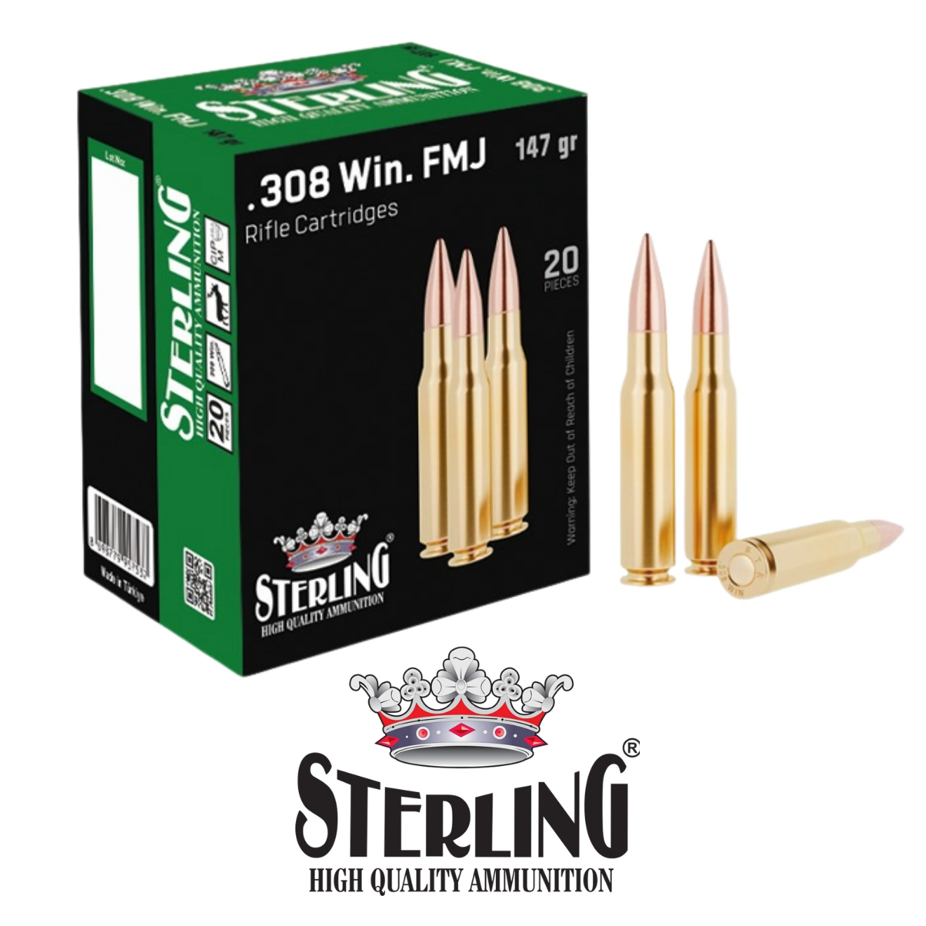 Sterling 308 Win FMJ 7.62×51 mm 147 gr Tüfek Fişeği