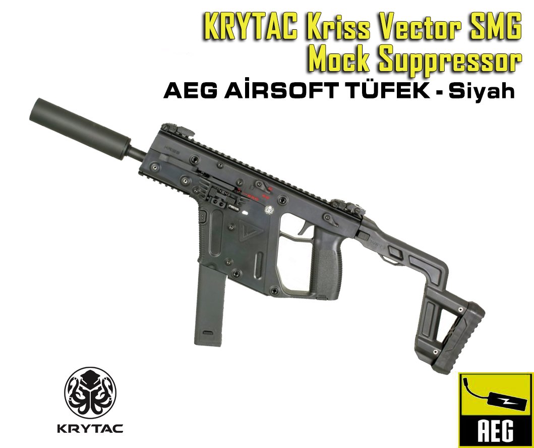 KRYTAC Kriss Vector SMG Mock Susturuculu AEG Airsoft Tüfek - Siyah