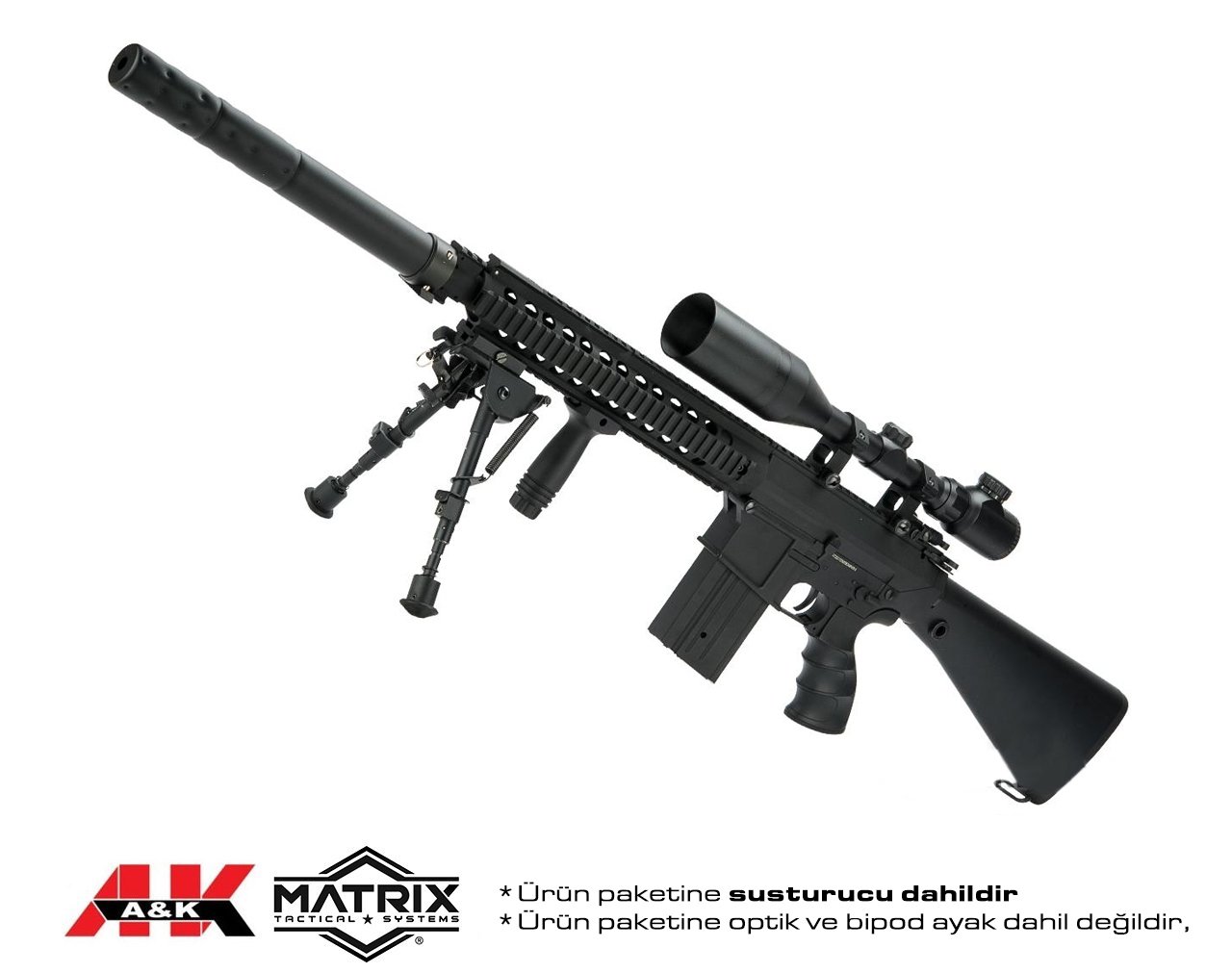 AK SR-25 Airsoft AEG Tüfek (Uzun Tip) - Siyah - Zombie Killer Logolu